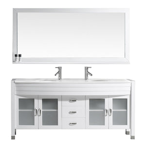 Virtu USA Ava 71" Double Bath Vanity with White Engineered Stone Top and Round Sink with Brushed Nickel Faucet and Mirror - Luxe Bathroom Vanities Luxury Bathroom Fixtures Bathroom Furniture