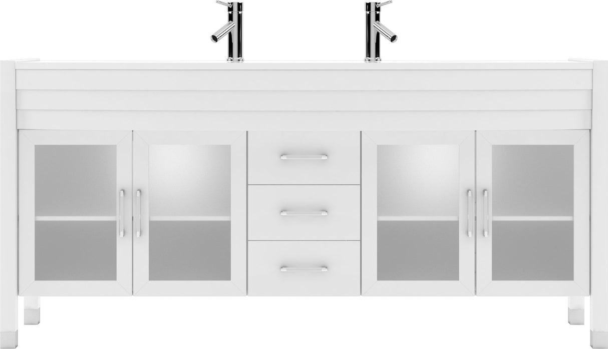 Virtu USA Ava 71" Double Bath Vanity with White Engineered Stone Top and Round Sinks with Matching Mirror