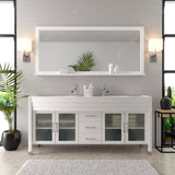 Virtu USA Ava 71" Double Bath Vanity with White Engineered Stone Top and Round Sinks with Matching Mirror