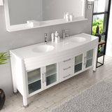 Virtu USA Ava 71" Double Bath Vanity with White Engineered Stone Top and Round Sinks with Matching Mirror