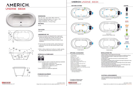 Americh UD6634TA5-BI Undine 6634 - Tub Only / Airbath 5 - Biscuit