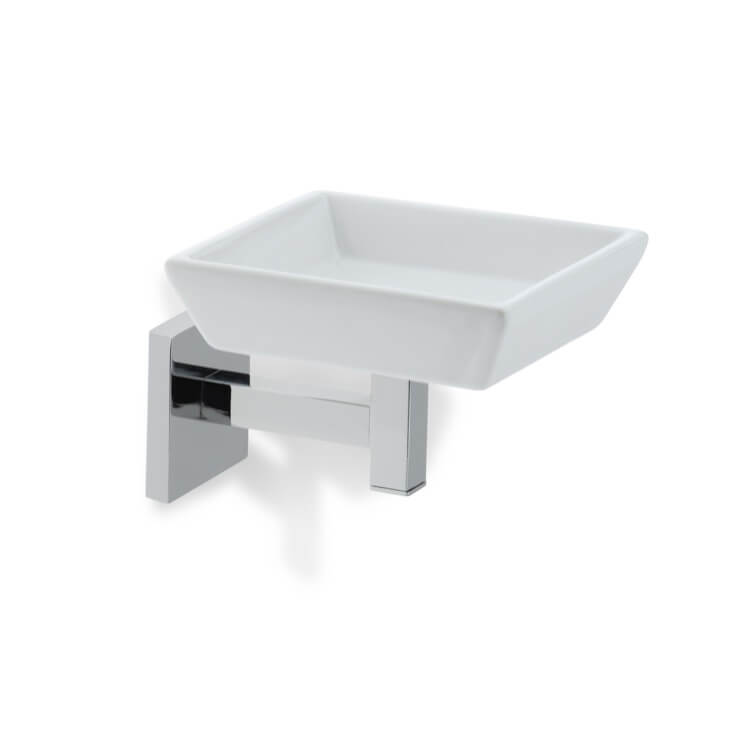 Wall Mounted White and Chrome Ceramic Soap Dish in Brass