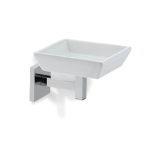 Wall Mounted White and Chrome Ceramic Soap Dish in Brass
