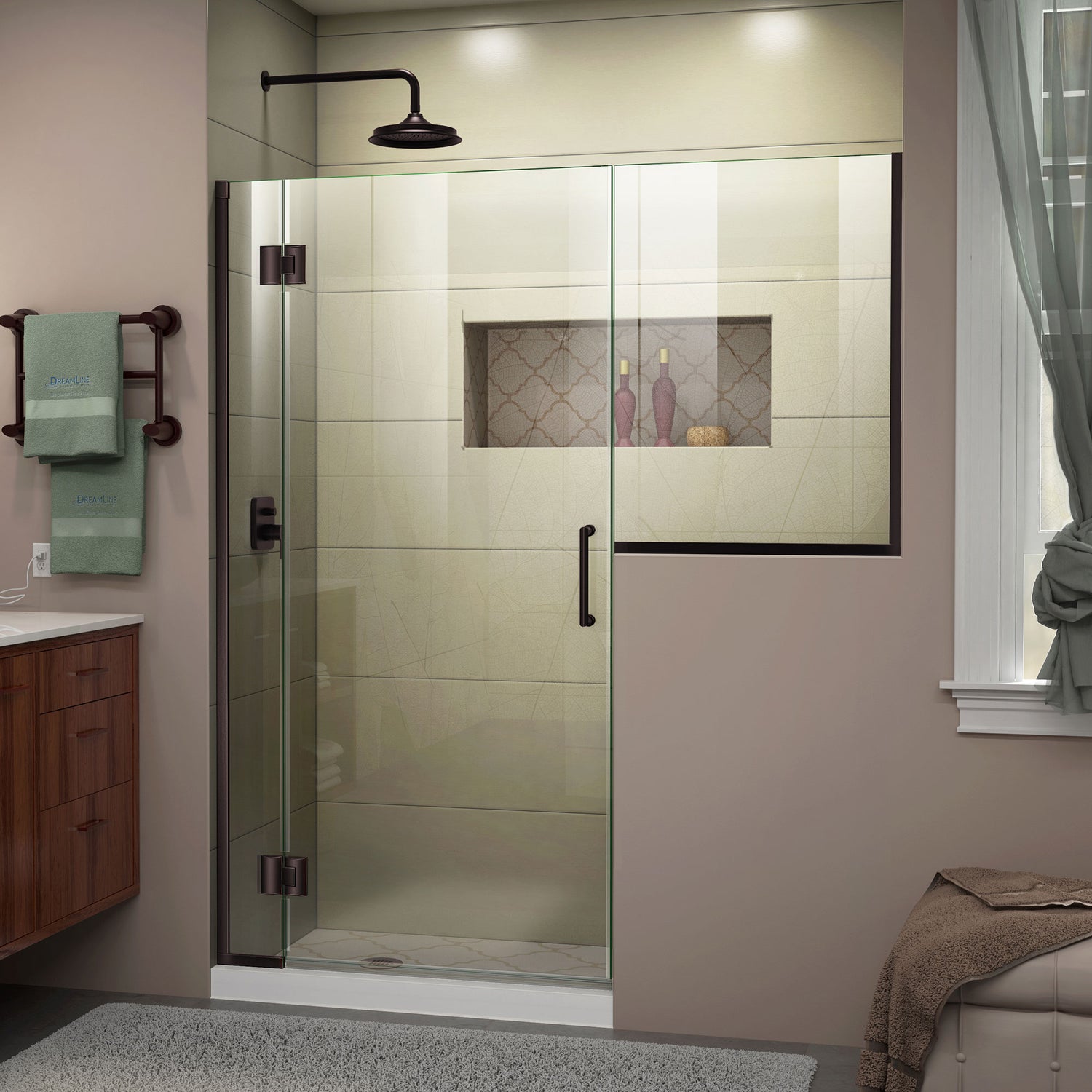 DreamLine Unidoor-X 56-56 1/2 in. W x 72 in. H Frameless Hinged Shower Door in Oil Rubbed Bronze
