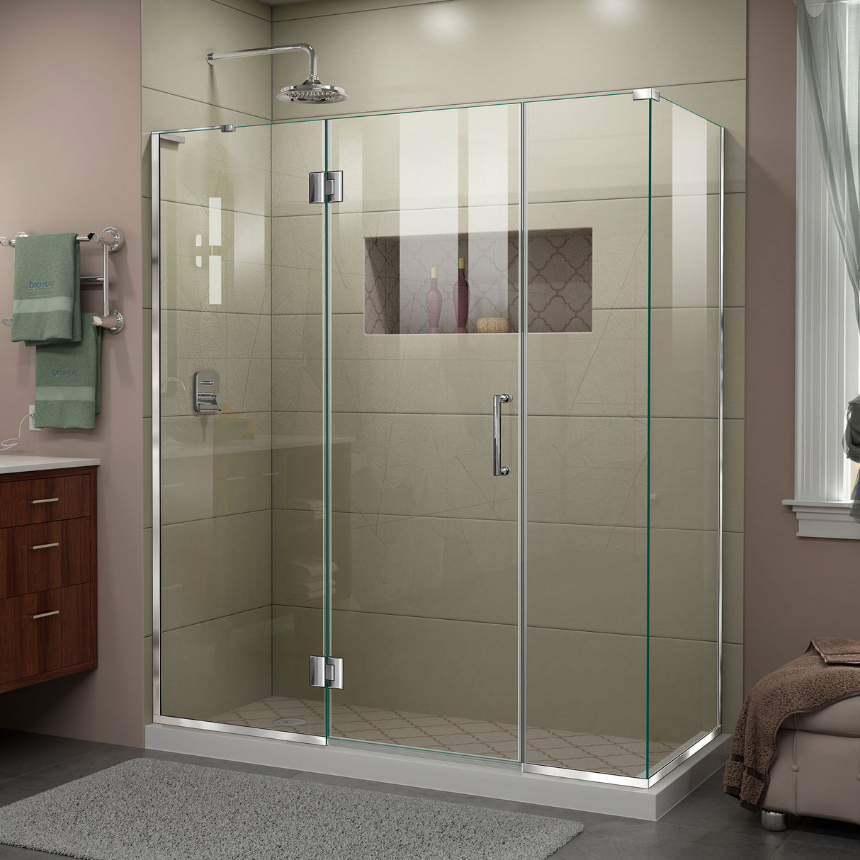 DreamLine Unidoor-X 63 1/2 in. W x 30 3/8 in. D x 72 in. H Frameless Hinged Shower Enclosure in Chrome