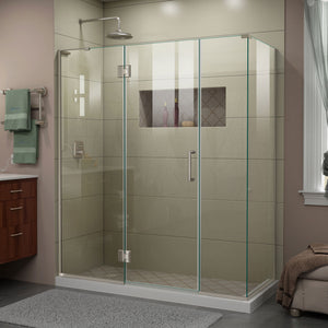 DreamLine Unidoor-X 63 1/2 in. W x 30 3/8 in. D x 72 in. H Frameless Hinged Shower Enclosure in Brushed Nickel