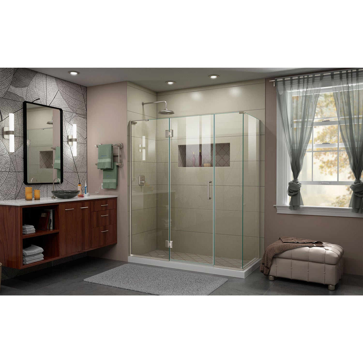 DreamLine Unidoor-X 64 in. W x 34 3/8 in. D x 72 in. H Frameless Hinged Shower Enclosure in Brushed Nickel