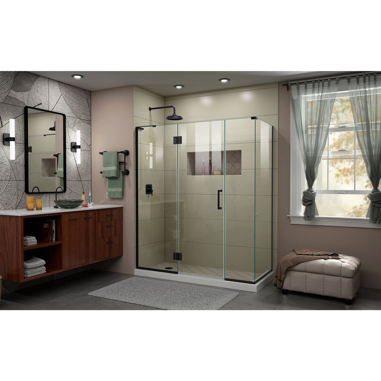 DreamLine Unidoor-X 64 1/2 in. W x 34 3/8 in. D x 72 in. H Frameless Hinged Shower Enclosure in Satin Black