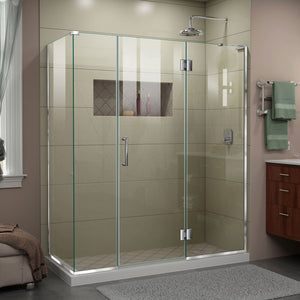 DreamLine Unidoor-X 64 1/2 in. W x 34 3/8 in. D x 72 in. H Frameless Hinged Shower Enclosure in Chrome