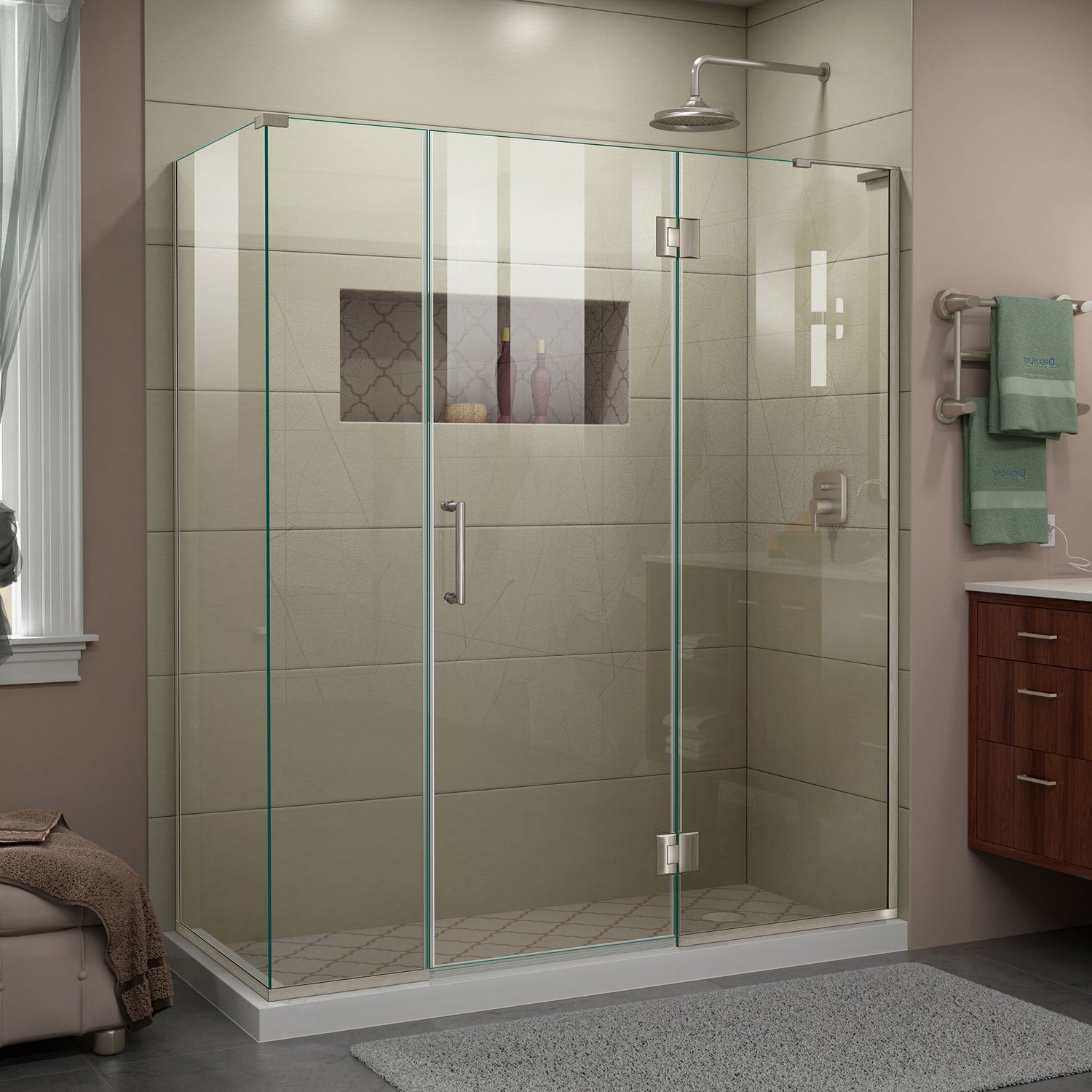 DreamLine Unidoor-X 64 in. W x 30 3/8 in. D x 72 in. H Frameless Hinged Shower Enclosure in Brushed Nickel