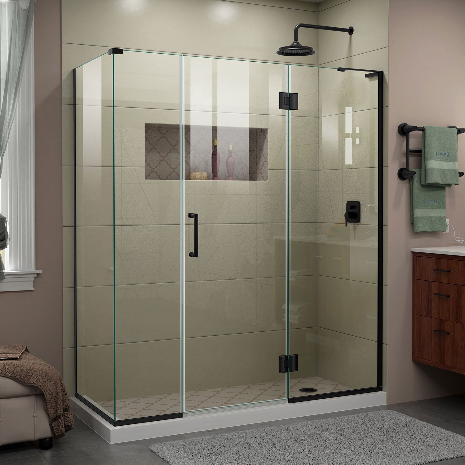 DreamLine Unidoor-X 63 1/2 in. W x 34 3/8 in. D x 72 in. H Frameless Hinged Shower Enclosure in Satin Black