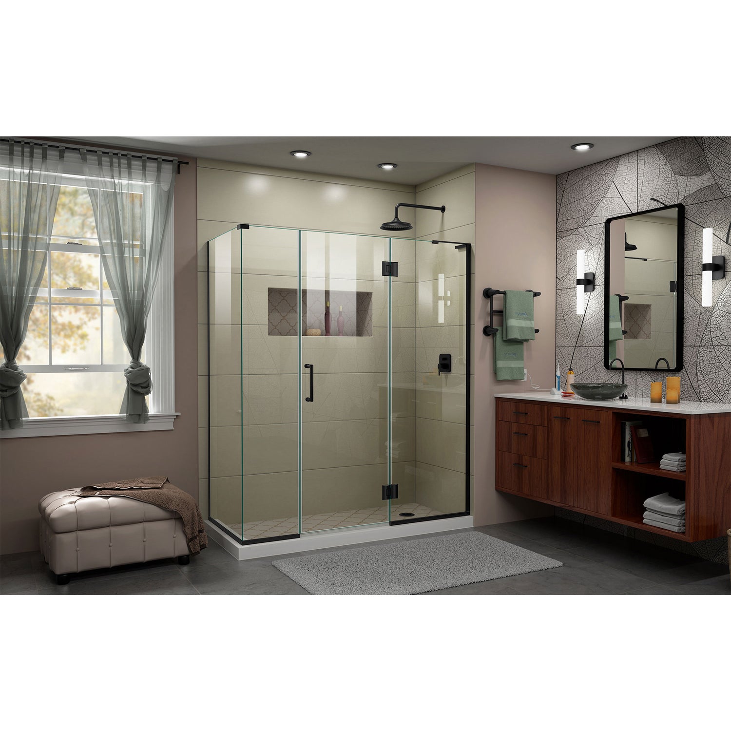 DreamLine Unidoor-X 64 1/2 in. W x 34 3/8 in. D x 72 in. H Frameless Hinged Shower Enclosure in Satin Black