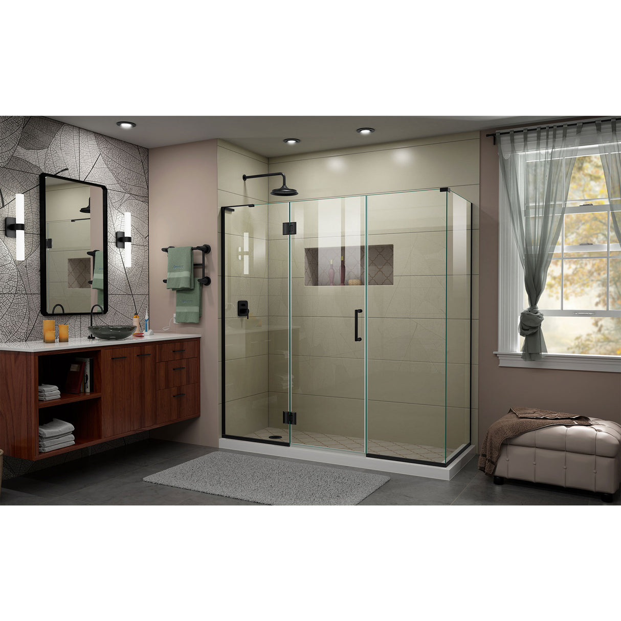 DreamLine Unidoor-X 69 1/2 in. W x 30 3/8 in. D x 72 in. H Frameless Hinged Shower Enclosure in Satin Black