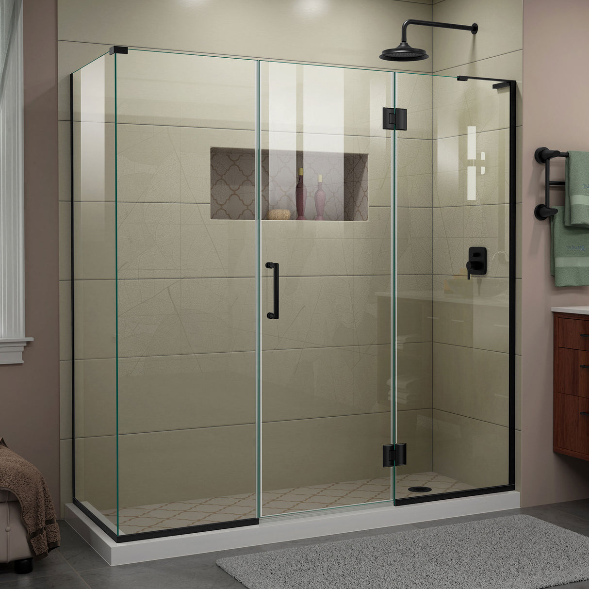DreamLine Unidoor-X 70 in. W x 30 3/8 in. D x 72 in. H Frameless Hinged Shower Enclosure in Satin Black
