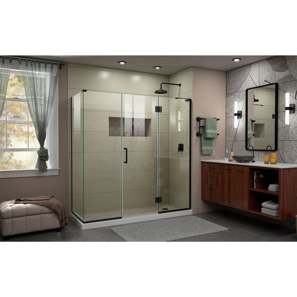 DreamLine Unidoor-X 70 1/2 in. W x 34 3/8 in. D x 72 in. H Frameless Hinged Shower Enclosure in Satin Black