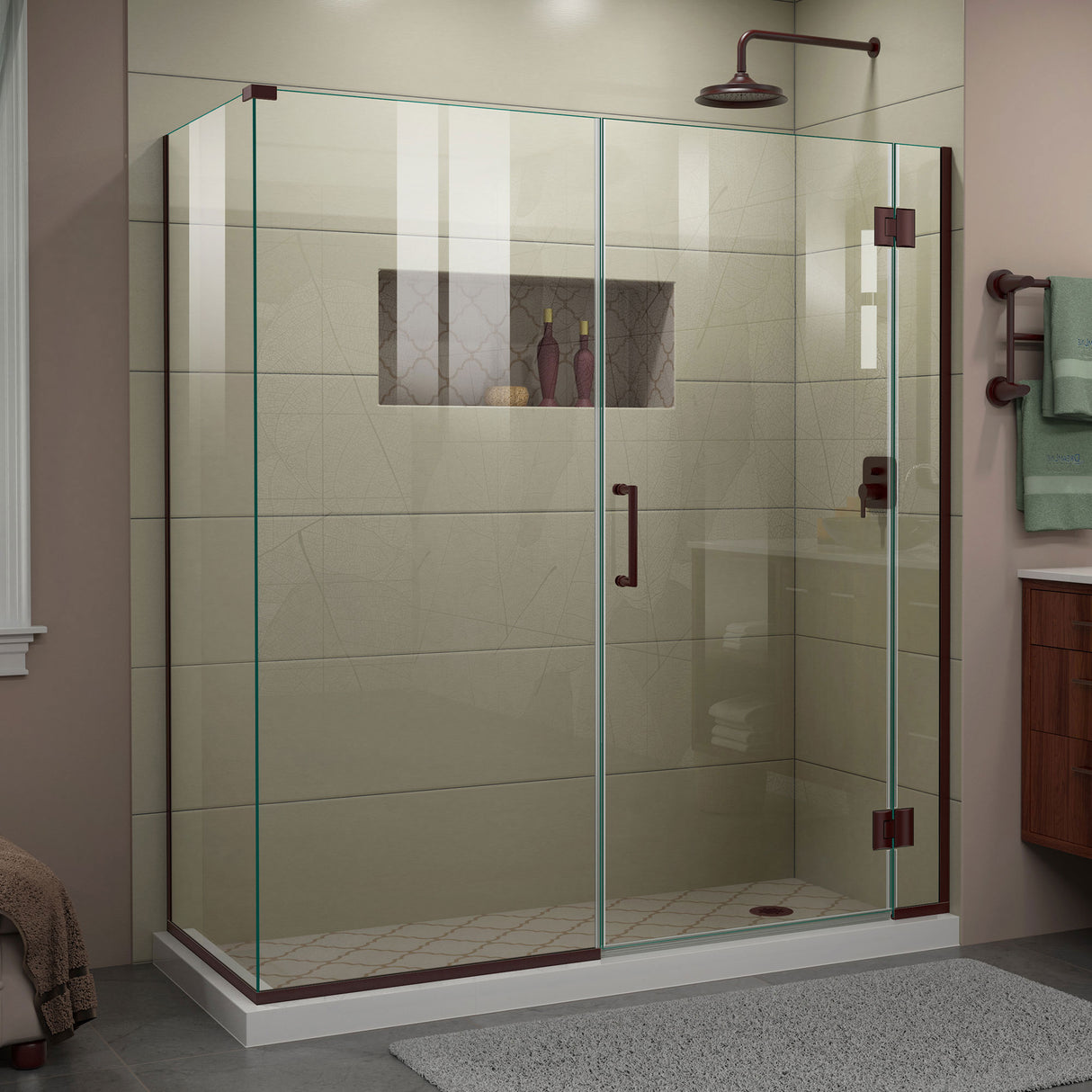 DreamLine Unidoor-X 64 1/2 in. W x 34 3/8 in. D x 72 in. H Frameless Hinged Shower Enclosure in Oil Rubbed Bronze