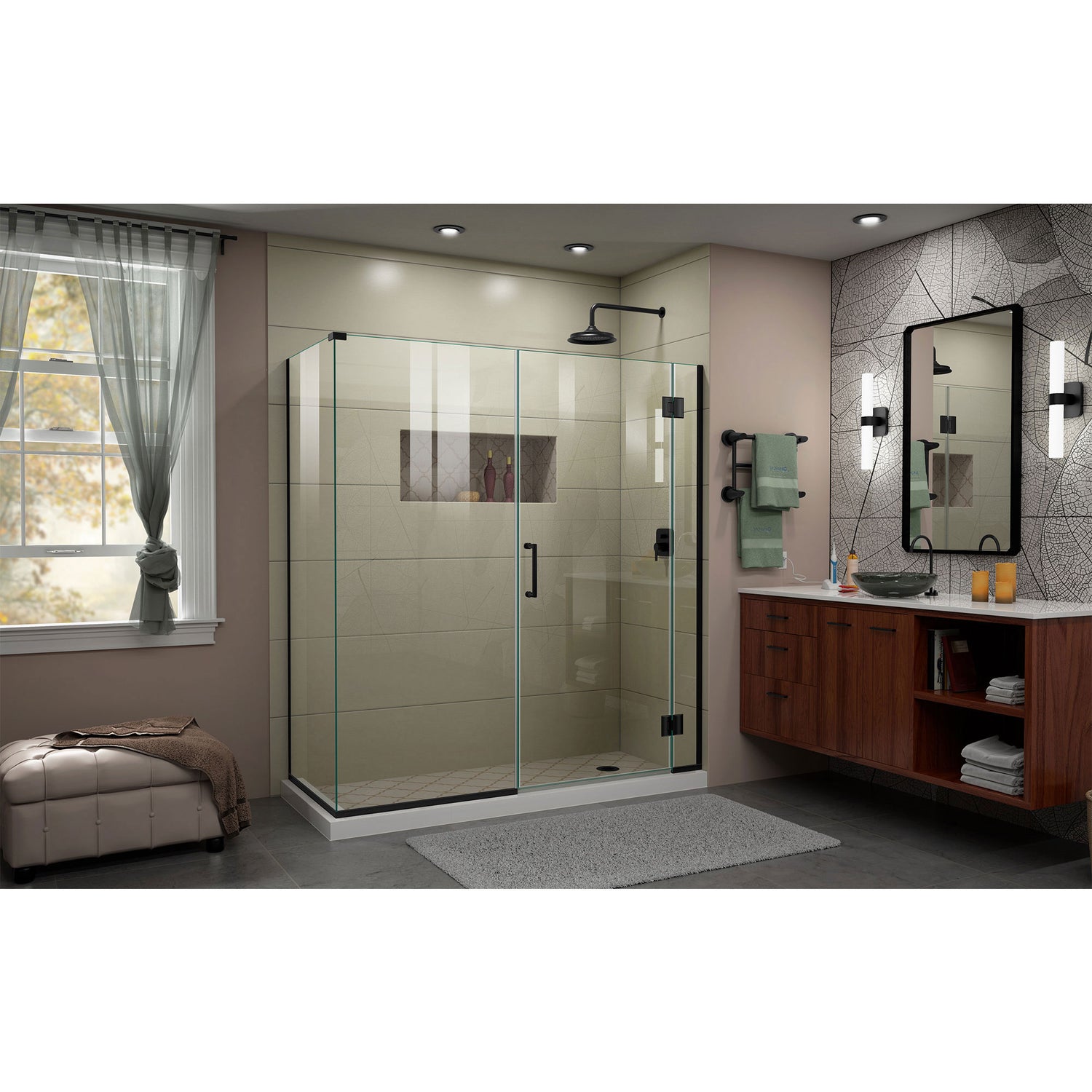 DreamLine Unidoor-X 64 in. W x 30 3/8 in. D x 72 in. H Frameless Hinged Shower Enclosure in Satin Black