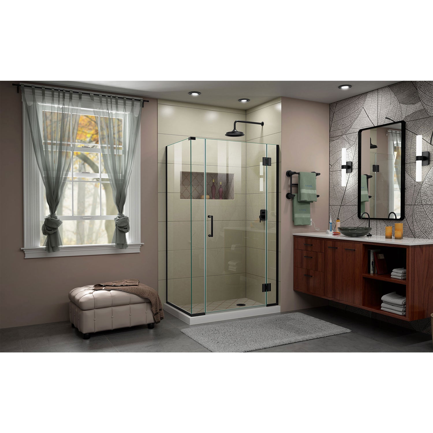 DreamLine Unidoor-X 39 1/2 in. W x 34 3/8 in. D x 72 in. H Frameless Hinged Shower Enclosure in Satin Black
