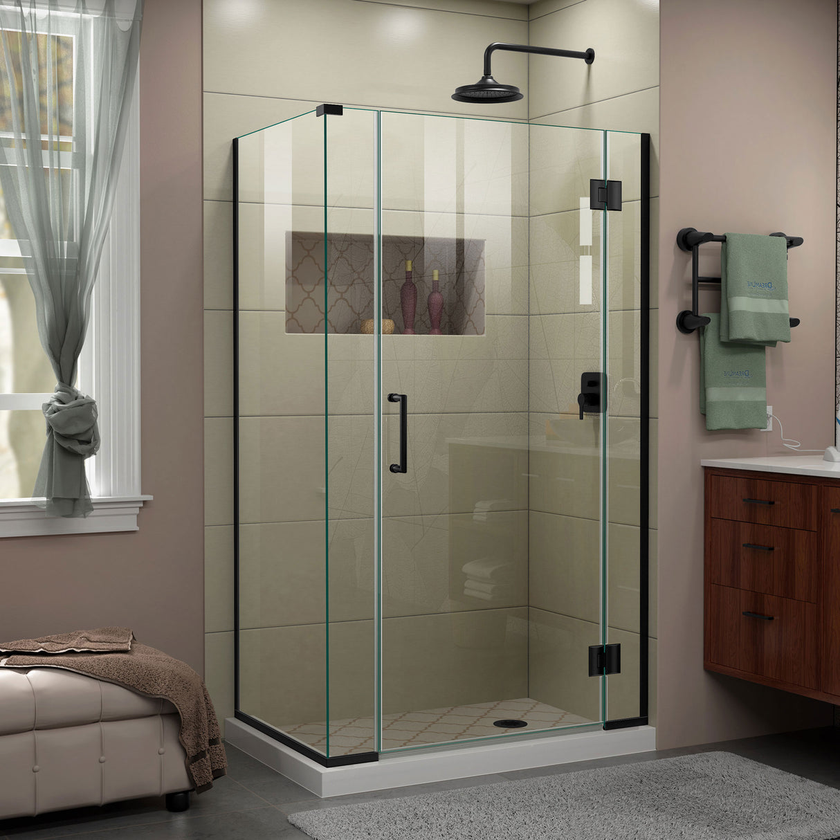 DreamLine Unidoor-X 40 1/2 in. W x 34 3/8 in. D x 72 in. H Frameless Hinged Shower Enclosure in Satin Black