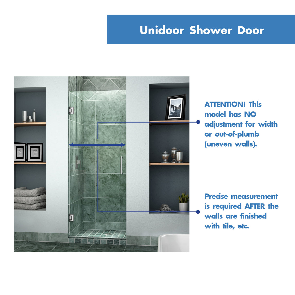 DreamLine Unidoor 26 in. W x 72 in. H Frameless Hinged Shower Door in Brushed Nickel