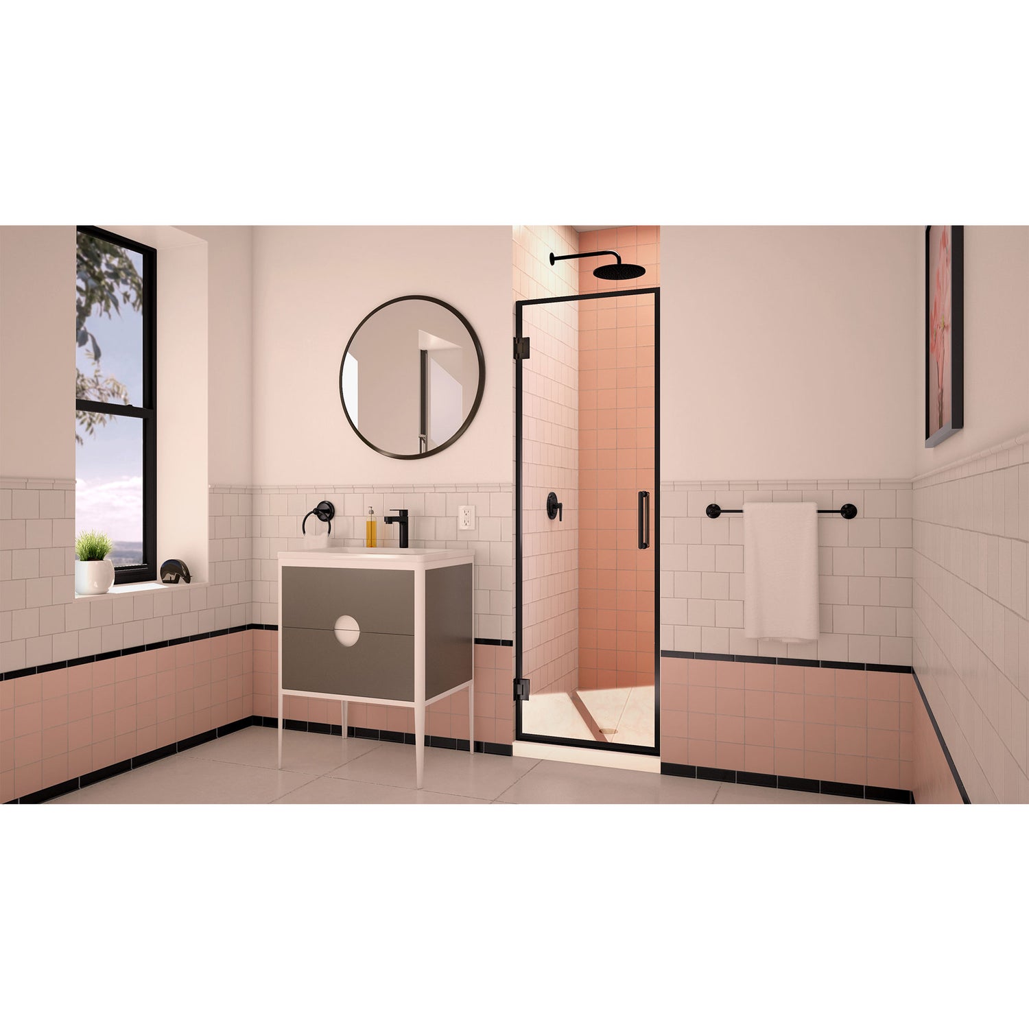 DreamLine Unidoor Edge 24 in. W x 72 in. H Frameless Hinged Shower Door in Satin Black