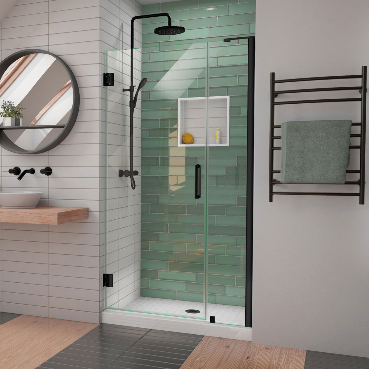 DreamLine Unidoor-LS 42-43 in. W x 72 in. H Frameless Hinged Shower Door in Satin Black