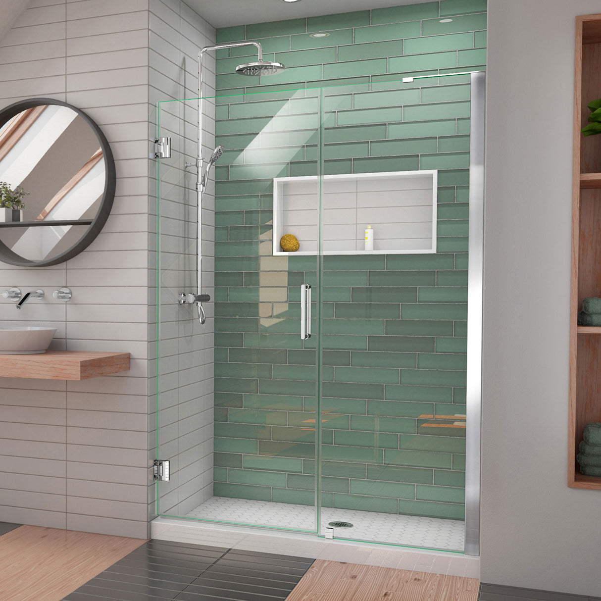 DreamLine Unidoor-LS 48-49 in. W x 72 in. H Frameless Hinged Shower Door with L-Bar in Chrome
