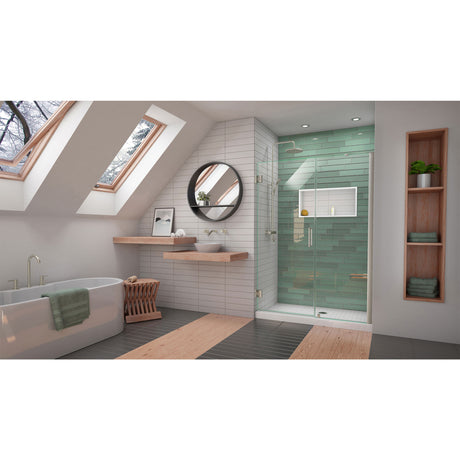 DreamLine Unidoor-LS 48-49 in. W x 72 in. H Frameless Hinged Shower Door with L-Bar in Brushed Nickel