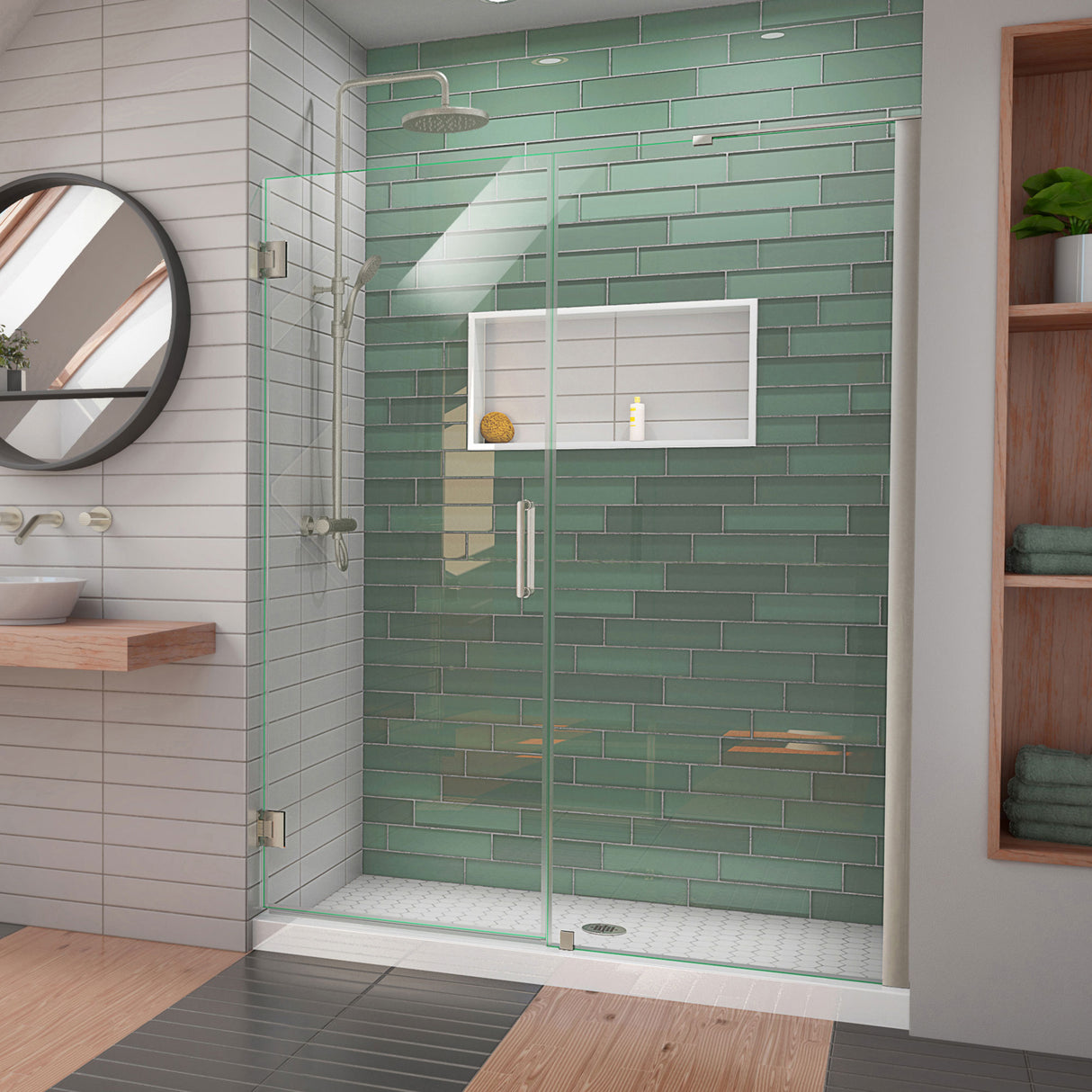 DreamLine Unidoor-LS 55-56 in. W x 72 in. H Frameless Hinged Shower Door in Brushed Nickel