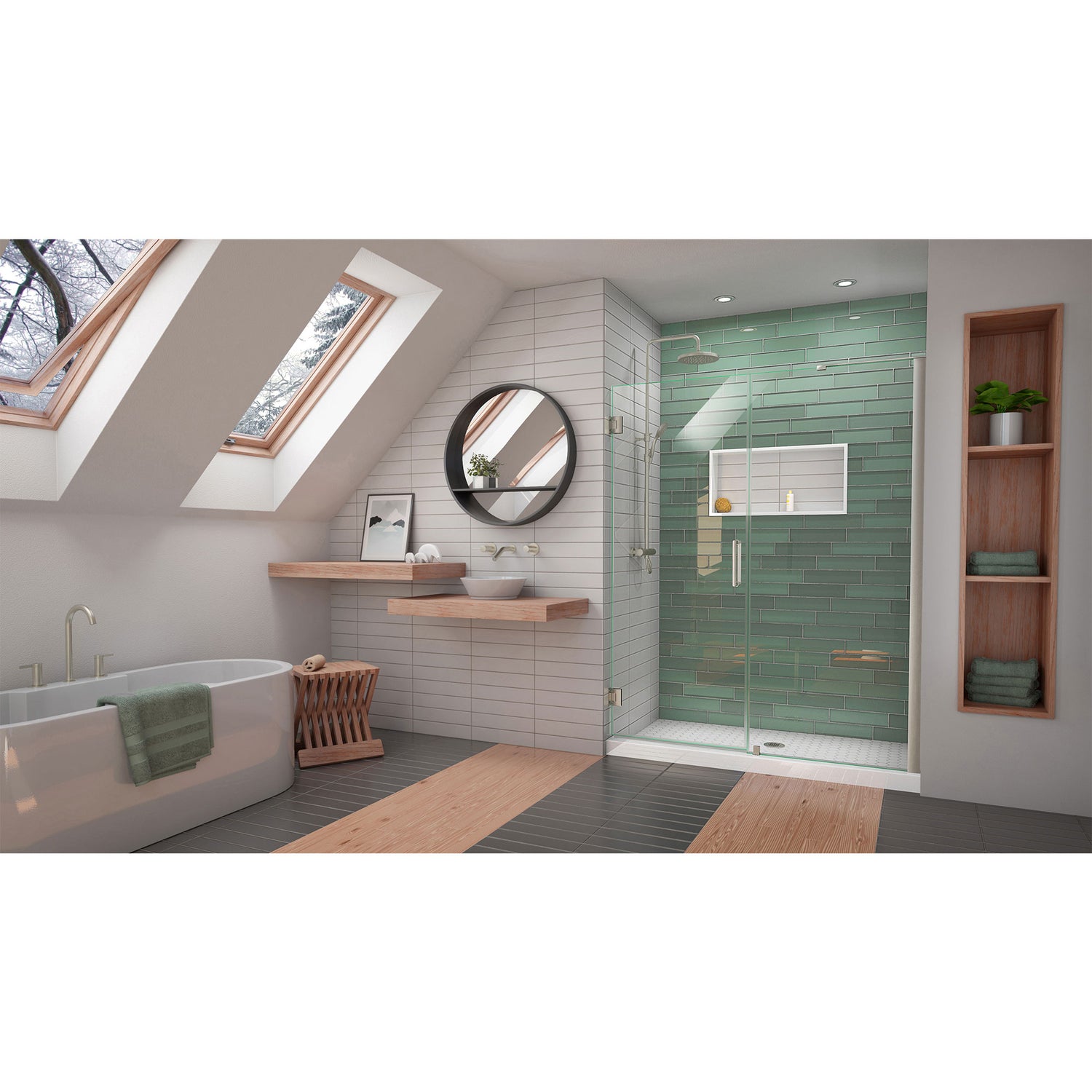 DreamLine Unidoor-LS 58-59 in. W x 72 in. H Frameless Hinged Shower Door with L-Bar in Brushed Nickel