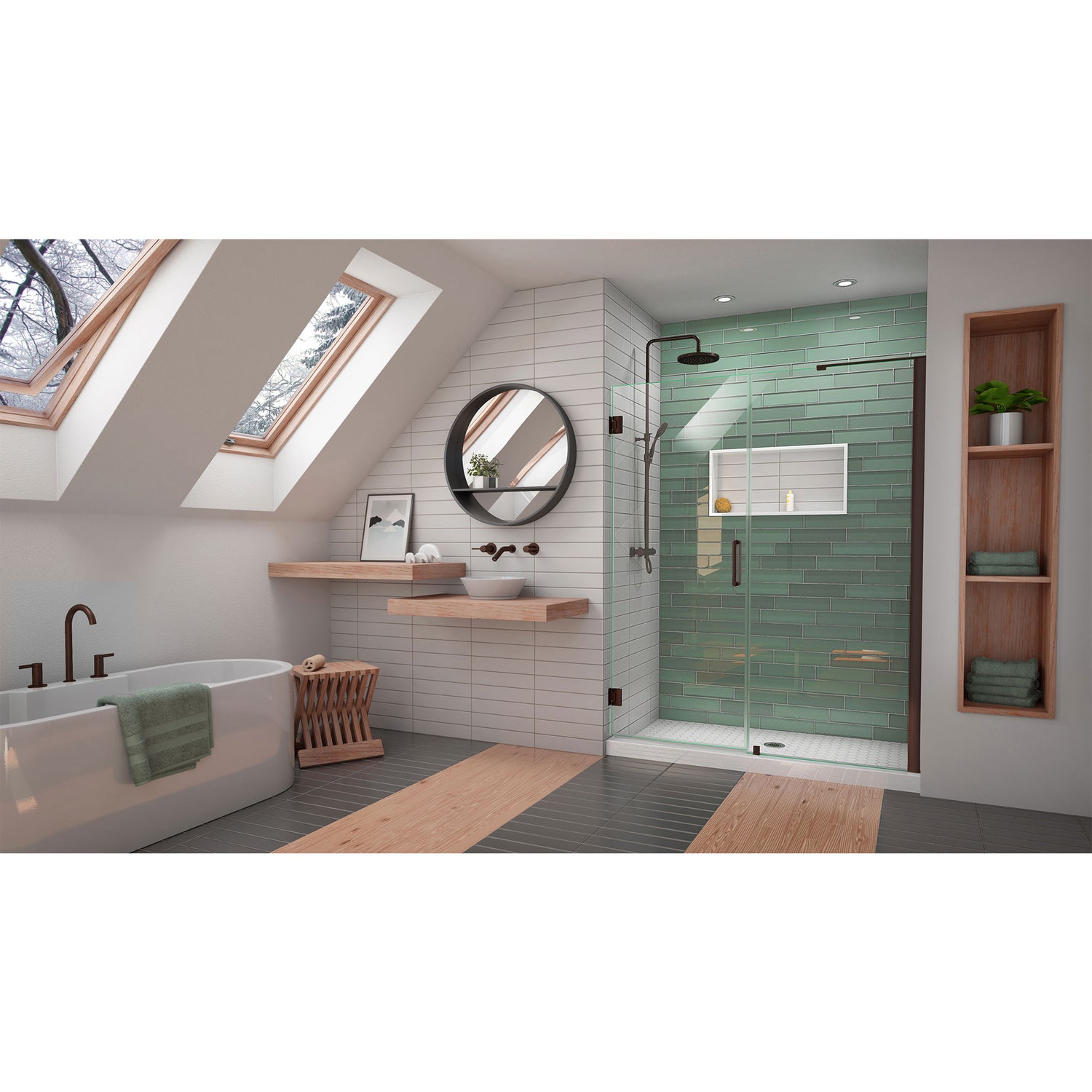 DreamLine Unidoor-LS 57-58 in. W x 72 in. H Frameless Hinged Shower Door with L-Bar in Oil Rubbed Bronze