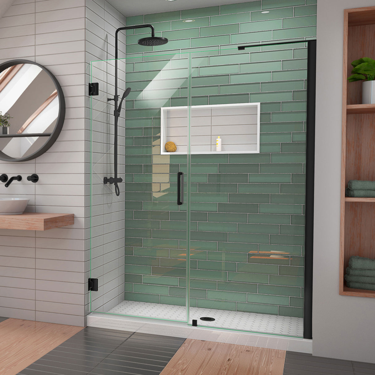 DreamLine Unidoor-LS 59-60 in. W x 72 in. H Frameless Hinged Shower Door with L-Bar in Satin Black