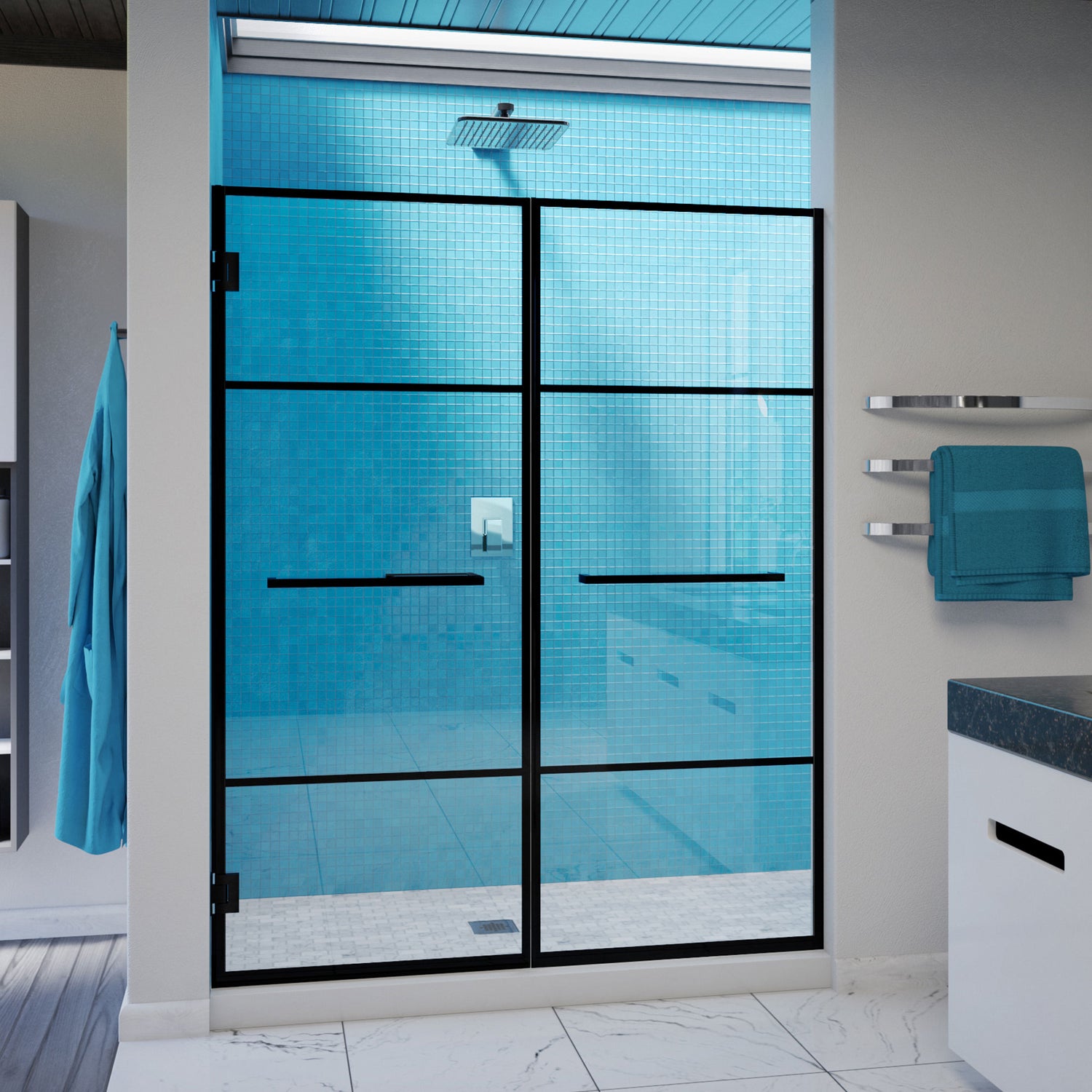 DreamLine Unidoor Madrid 58-58 1/2 in. W x 72 in. H Frameless Hinged Shower Door in Satin Black
