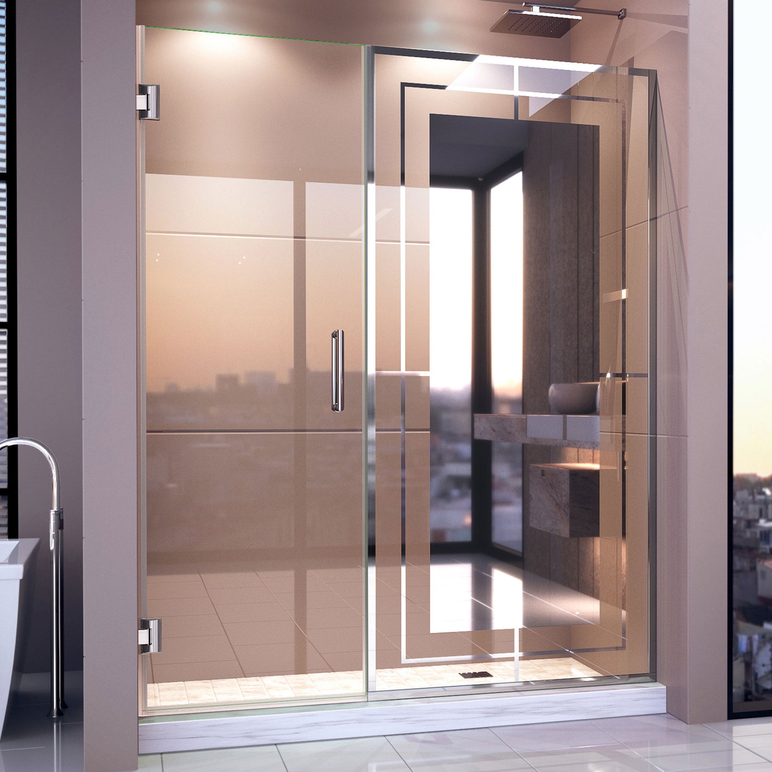 DreamLine Unidoor Mira 58-58 1/4 in. W x 72 in. H Frameless Hinged Shower Door in Chrome