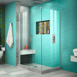 DreamLine Unidoor Plus 40 in. W x 34 3/8 in. D x 72 in. H Frameless Hinged Shower Enclosure in Brushed Nickel