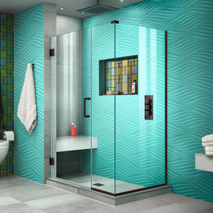 DreamLine Unidoor Plus 44 1/2 in. W x 30 3/8 in. D x 72 in. H Frameless Hinged Shower Enclosure in Oil Rubbed Bronze