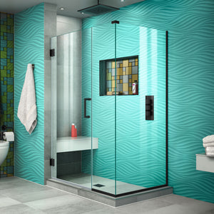 DreamLine Unidoor Plus 43 1/2 in. W x 34 3/8 in. D x 72 in. H Frameless Hinged Shower Enclosure in Satin Black