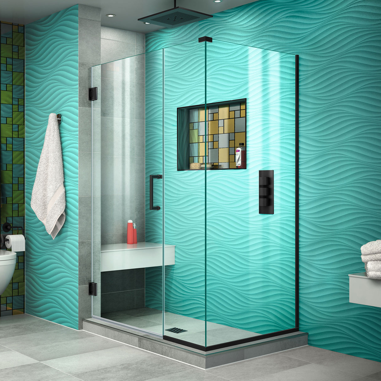 DreamLine Unidoor Plus 40 in. W x 34 3/8 in. D x 72 in. H Frameless Hinged Shower Enclosure in Satin Black