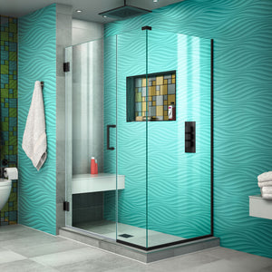 DreamLine Unidoor Plus 38 in. W x 30 3/8 in. D x 72 in. H Frameless Hinged Shower Enclosure in Satin Black