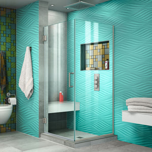 DreamLine Unidoor Plus 30 3/8 in. W x 30 in. D x 72 in. H Frameless Hinged Shower Enclosure in Brushed Nickel