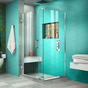 DreamLine Unidoor Plus 35 1/2 in. W x 30 3/8 in. D x 72 in. H Frameless Hinged Shower Enclosure in Chrome