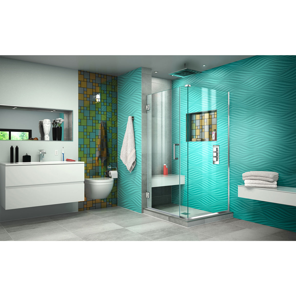 DreamLine Unidoor Plus 33 1/2 in. W x 30 3/8 in. D x 72 in. H Frameless Hinged Shower Enclosure in Chrome