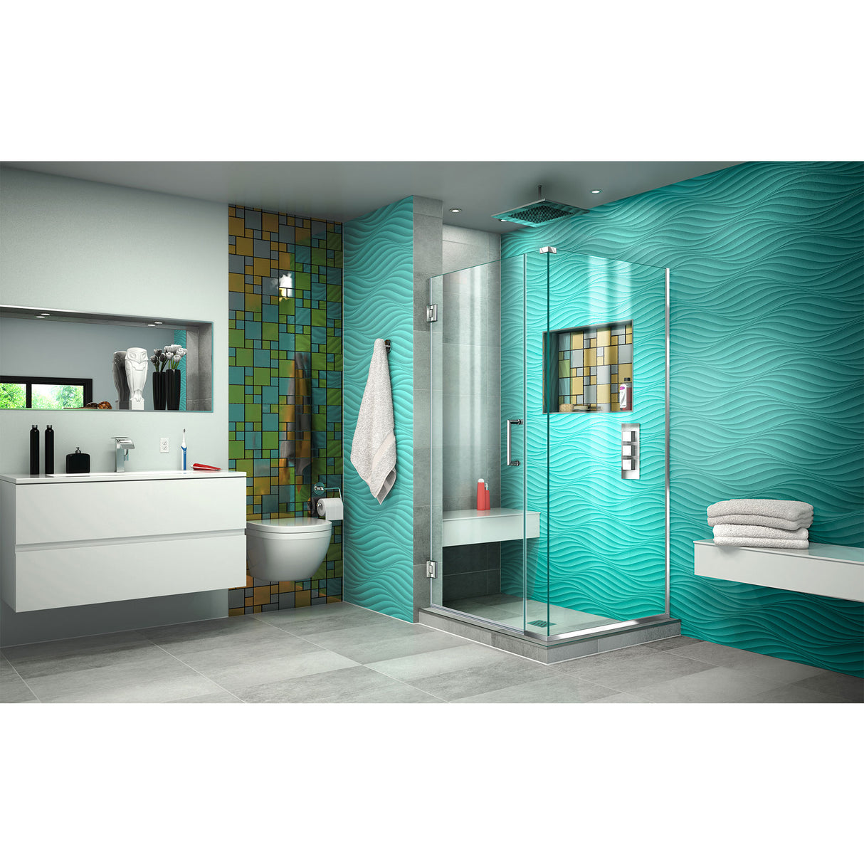DreamLine Unidoor Plus 36 in. W x 30 3/8 in. D x 72 in. H Frameless Hinged Shower Enclosure in Chrome