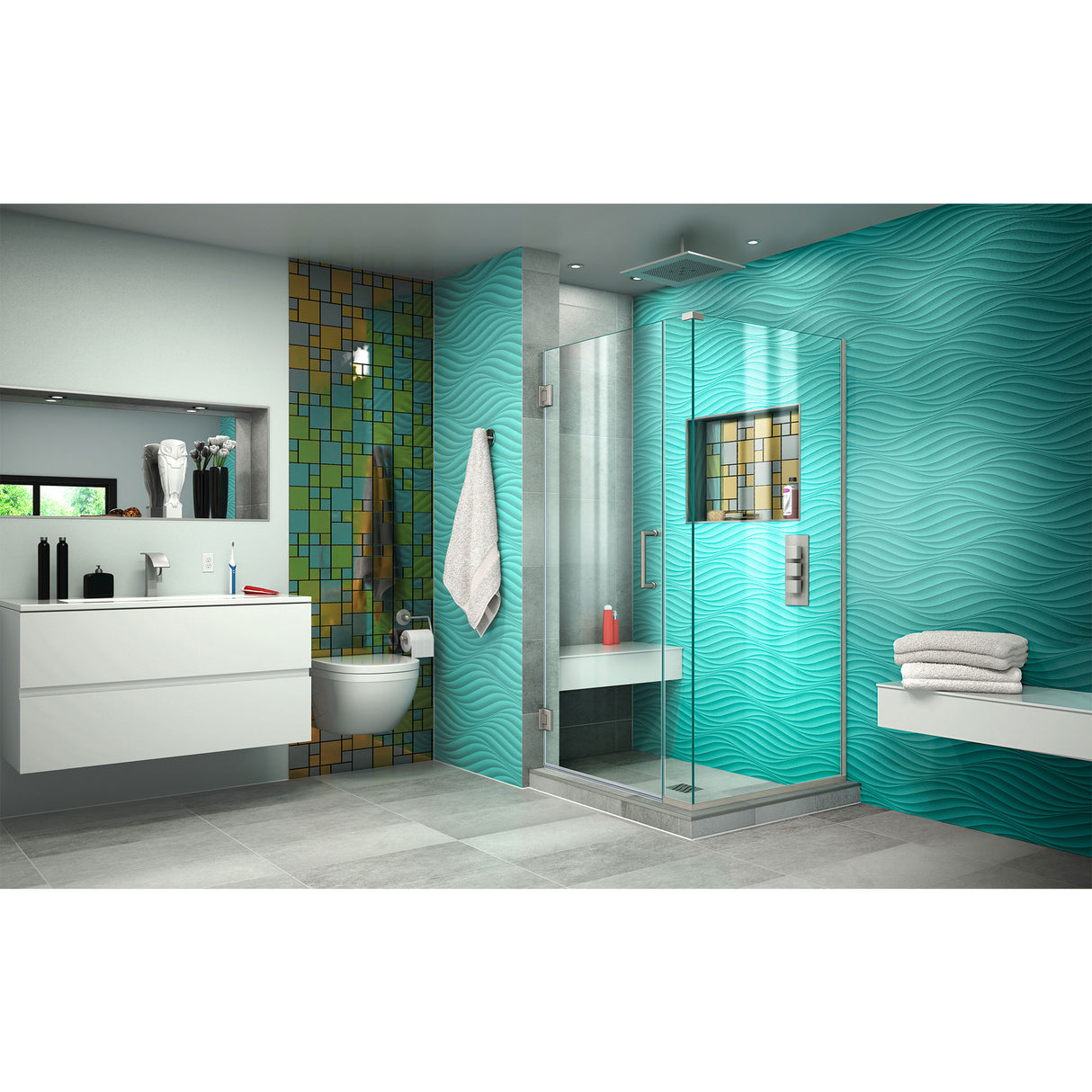 DreamLine Unidoor Plus 34 1/2 in. W x 30 3/8 in. D x 72 in. H Frameless Hinged Shower Enclosure in Brushed Nickel