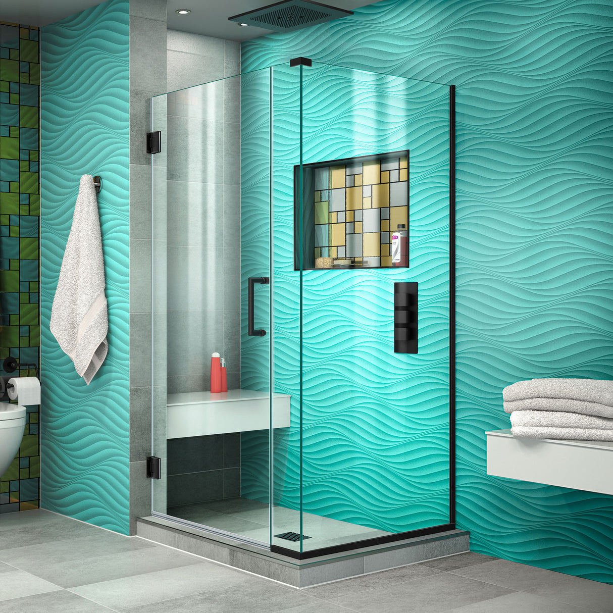 DreamLine Unidoor Plus 35 in. W x 30 3/8 in. D x 72 in. H Frameless Hinged Shower Enclosure in Satin Black