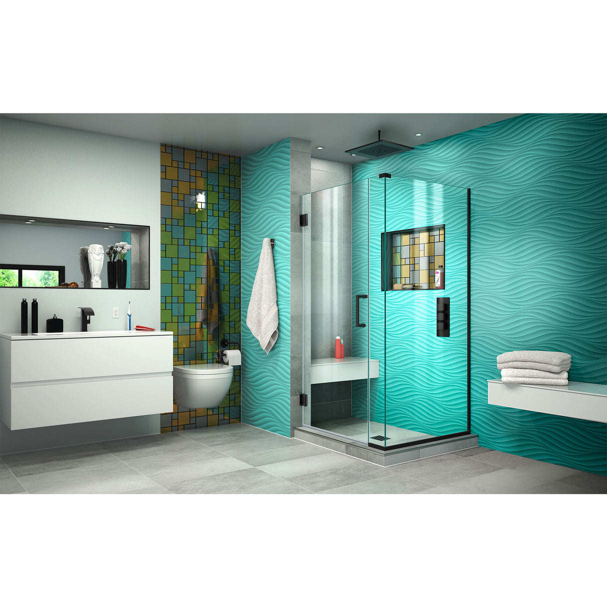 DreamLine Unidoor Plus 33 in. W x 30 3/8 in. D x 72 in. H Frameless Hinged Shower Enclosure in Satin Black