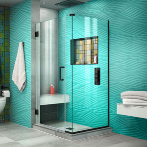 DreamLine Unidoor Plus 36 in. W x 34 3/8 in. D x 72 in. H Frameless Hinged Shower Enclosure in Satin Black
