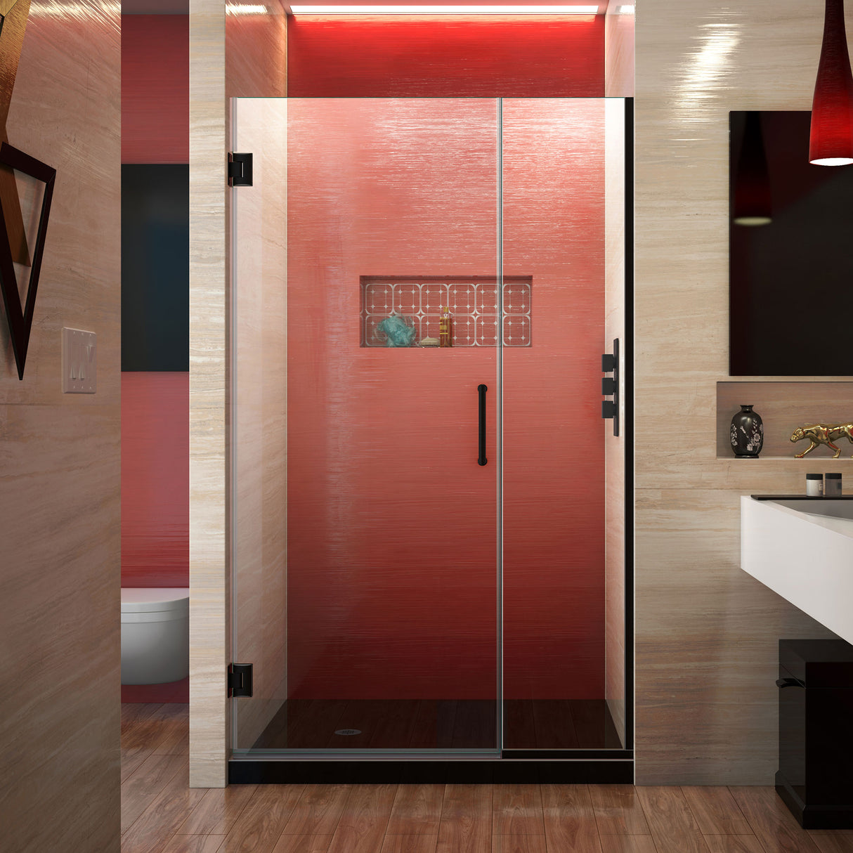 DreamLine Unidoor Plus 40 1/2 - 41 in. W x 72 in. H Frameless Hinged Shower Door in Satin Black