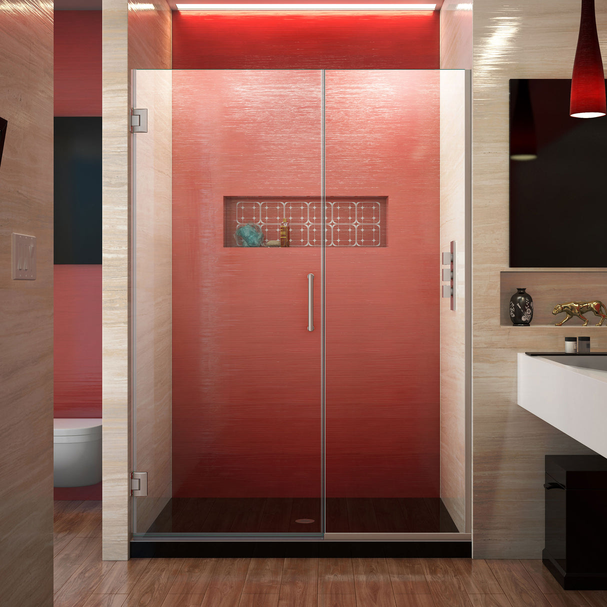 DreamLine Unidoor Plus 49-49 1/2 in. W x 72 in. H Frameless Hinged Shower Door in Brushed Nickel