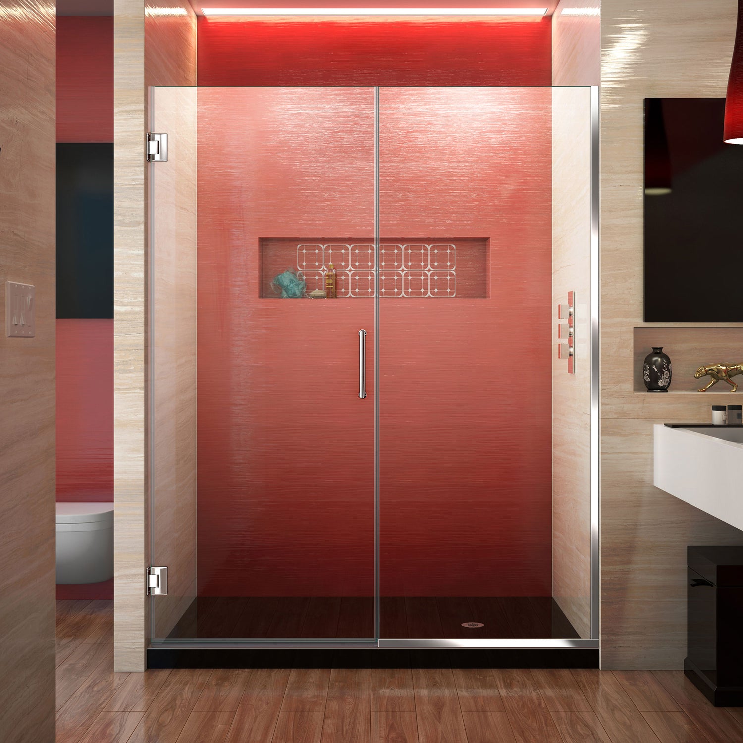 DreamLine Unidoor Plus 55 1/2 - 56 in. W x 72 in. H Frameless Hinged Shower Door in Chrome